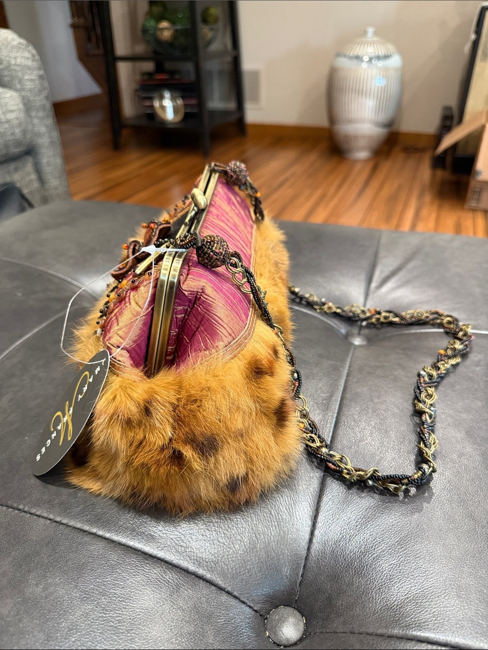 NEW! Mary Frances Animal Instincts Faux Fur Jeweled Beaded Crossbody Clutch - Picture 5 of 11